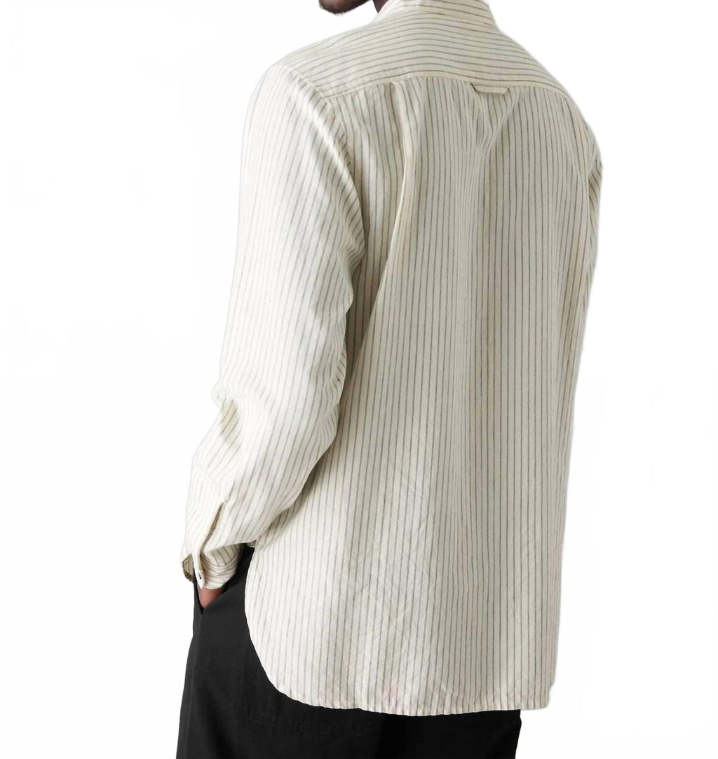Stripe Grandad Shirt In Ecru/charcoal