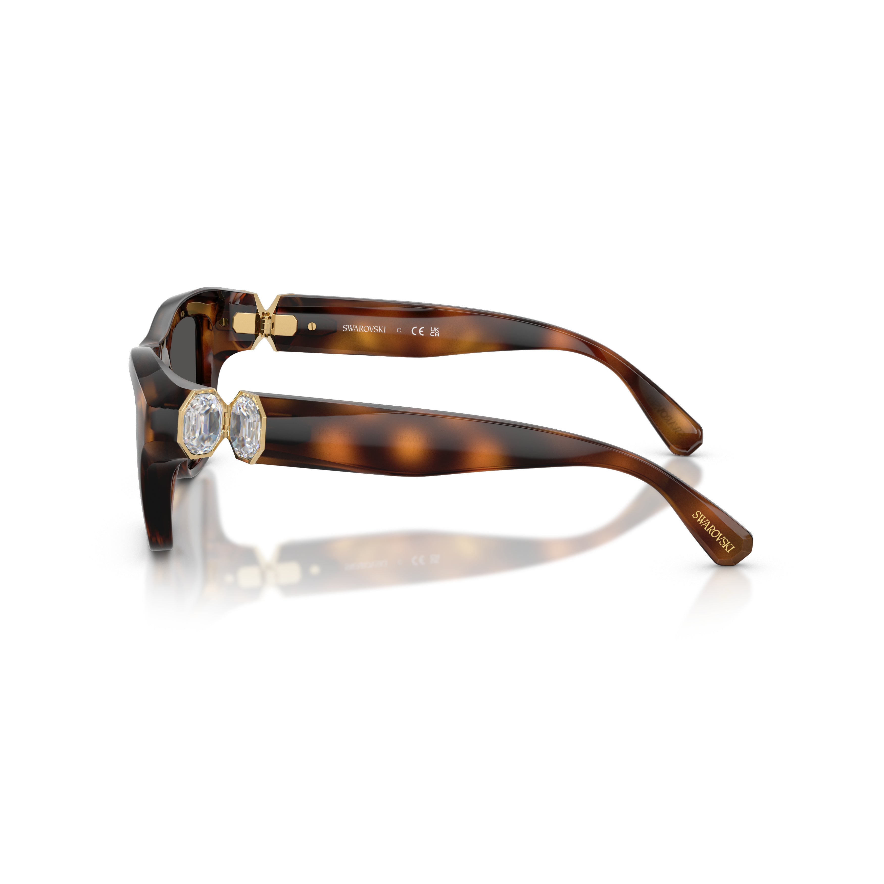 0Sk6056U Rectangular Tortoiseshell Sunglasses with Crystal Accents