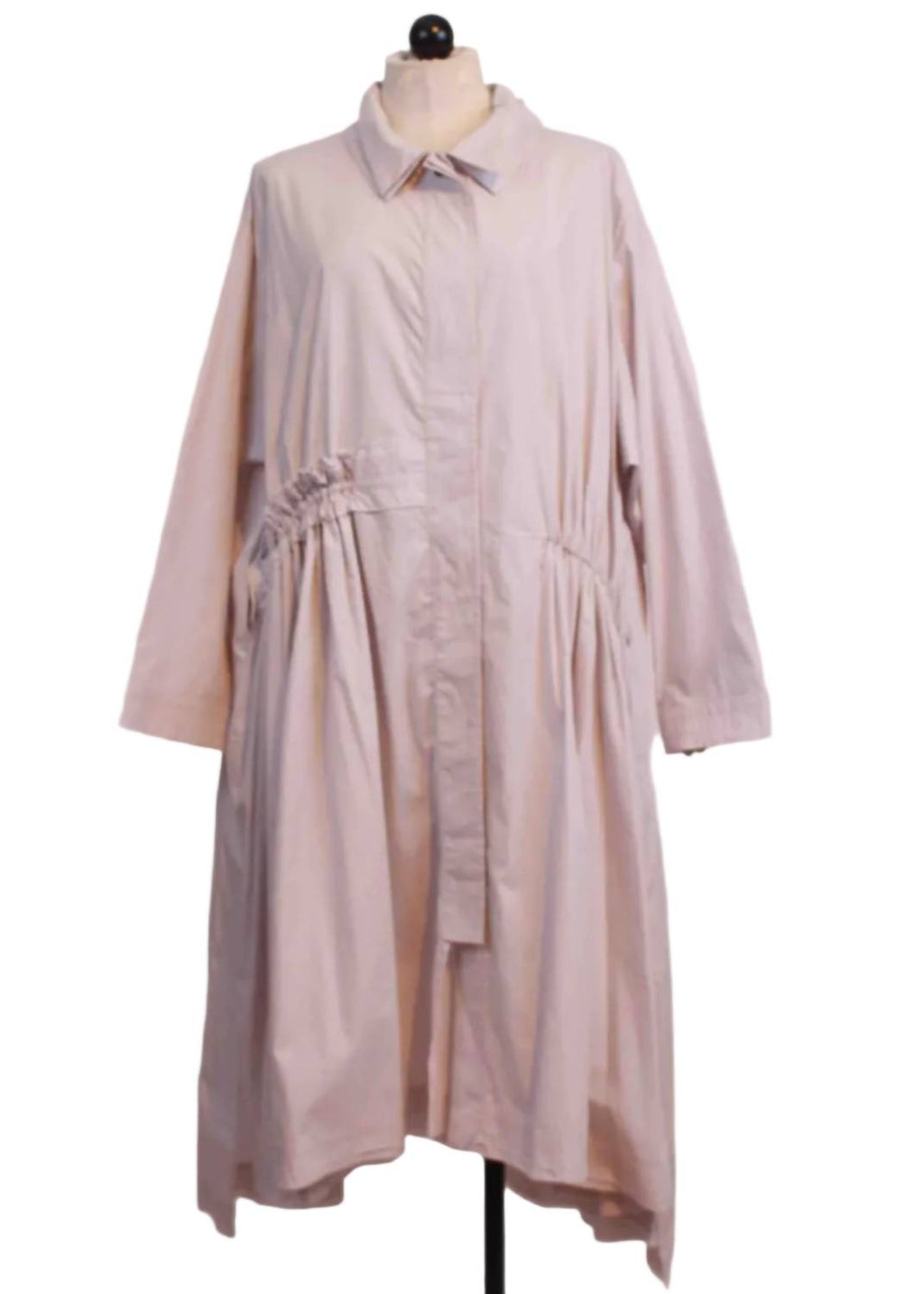 Women's Uneven Gathered Side Cotton Shirt Dress In Light Gray