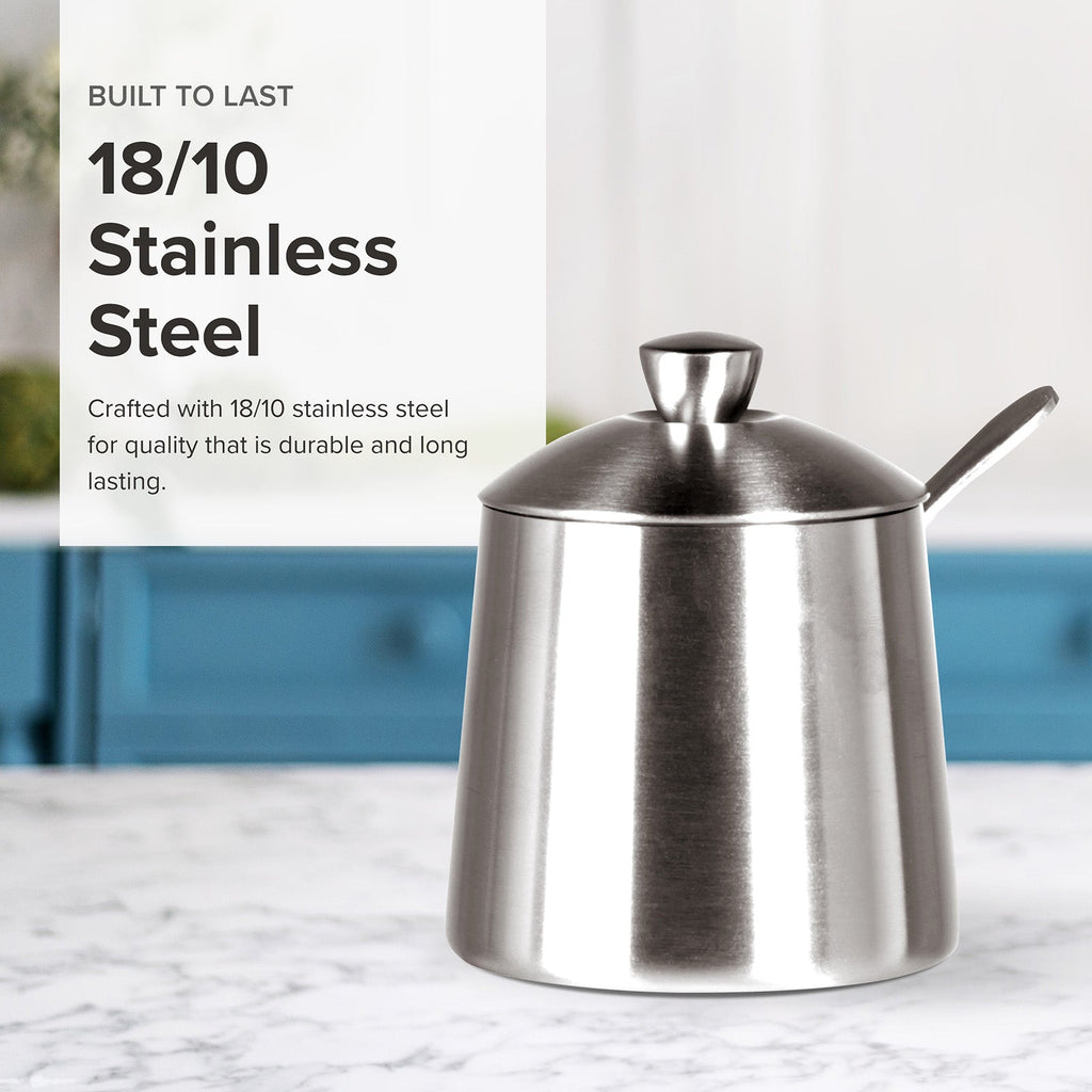 Frieling Sugar Bowl with Spoon, Brushed Stainless Steel Finish, 10-Ounce