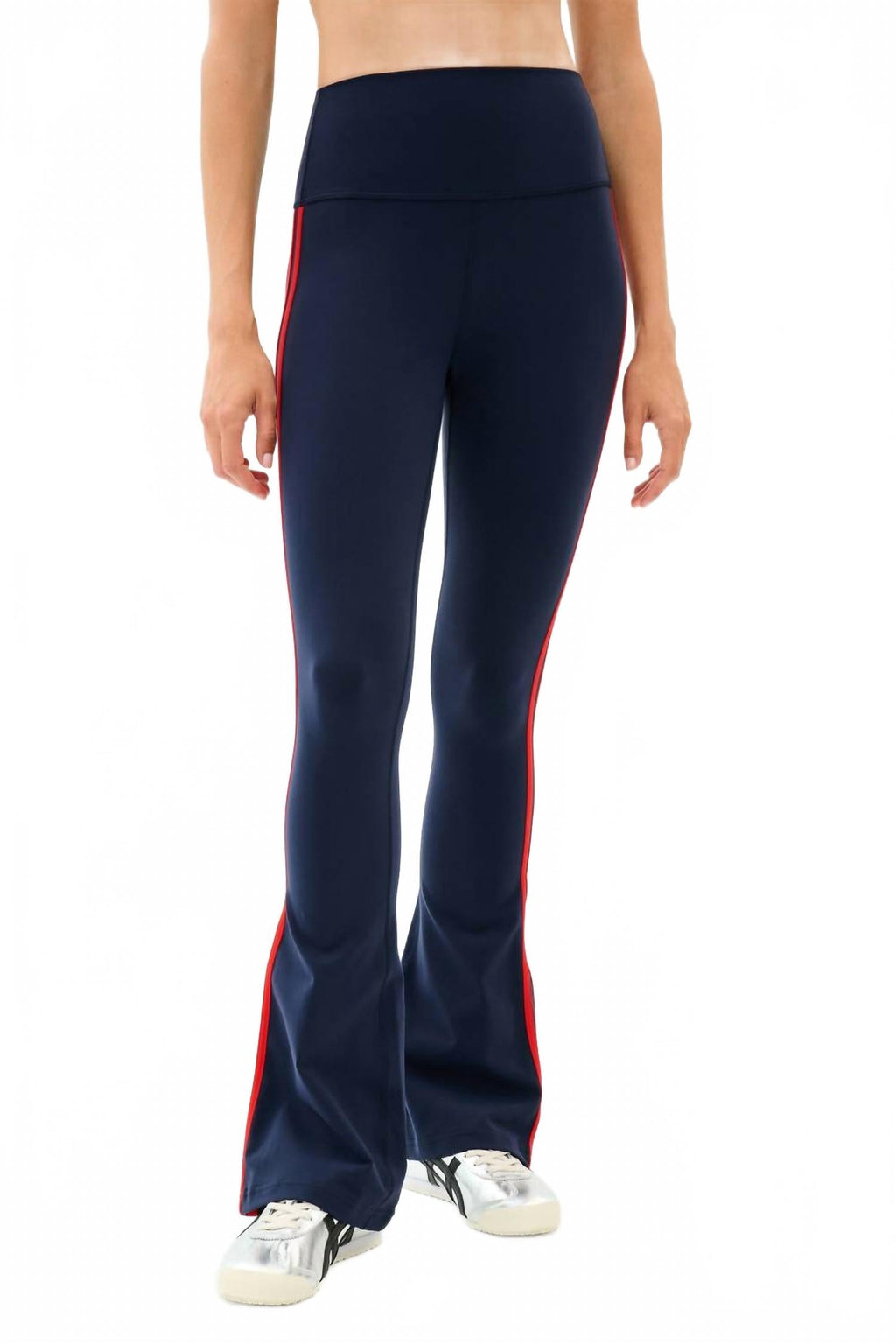 Raquel High Waist Supplex Flare Pants In Indigo Lotus Red