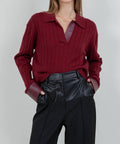 Contrast Knitted Long Sleeve Sweater In Burgundy