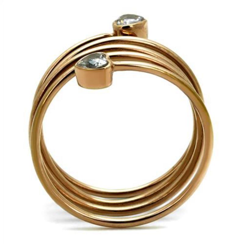 IP Rose Gold(Ion Plating) Stainless Steel Ring with AAA Grade CZ in Clear