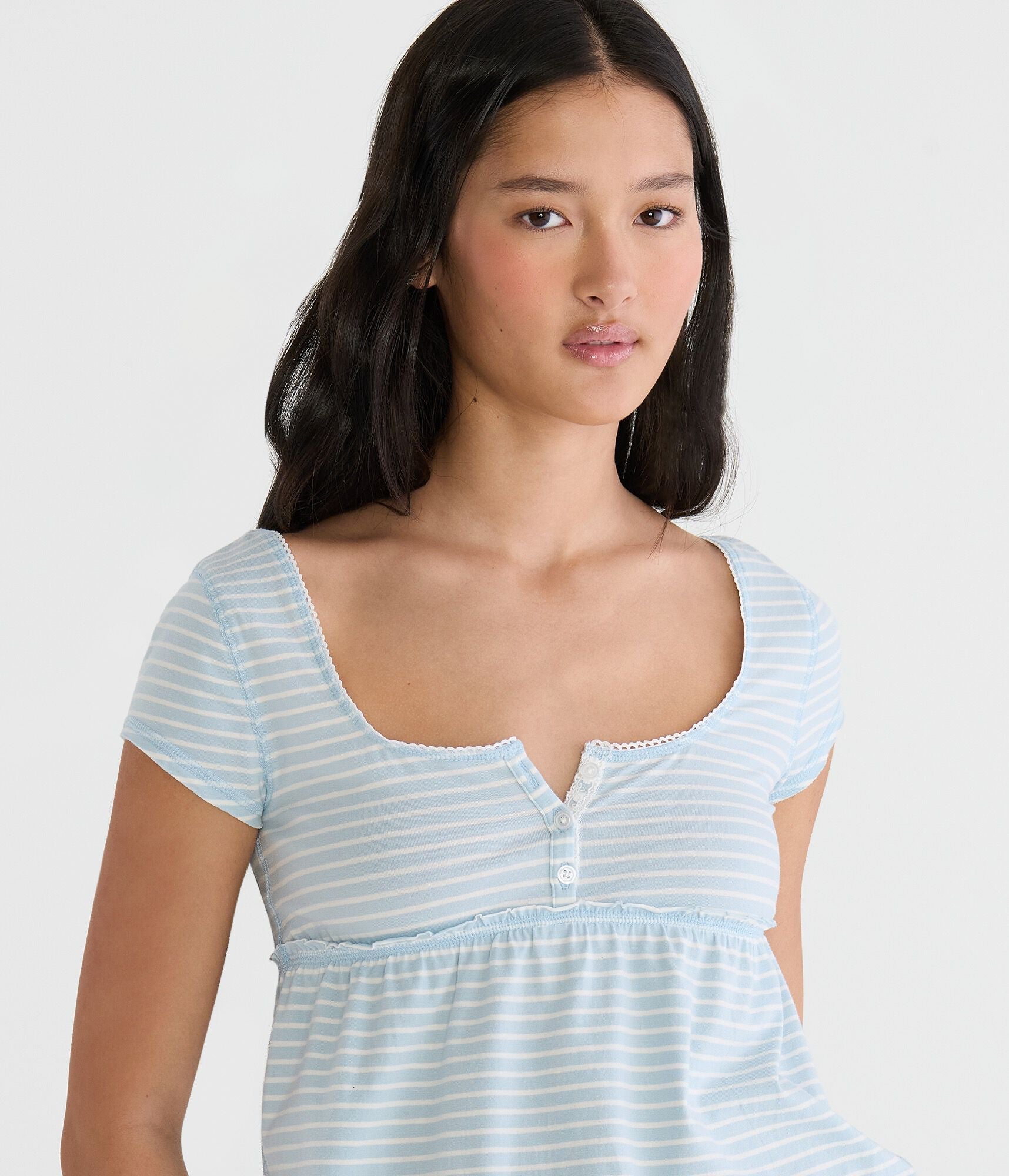 Aeropostale Seriously Soft Striped Y2k Babydoll Henley