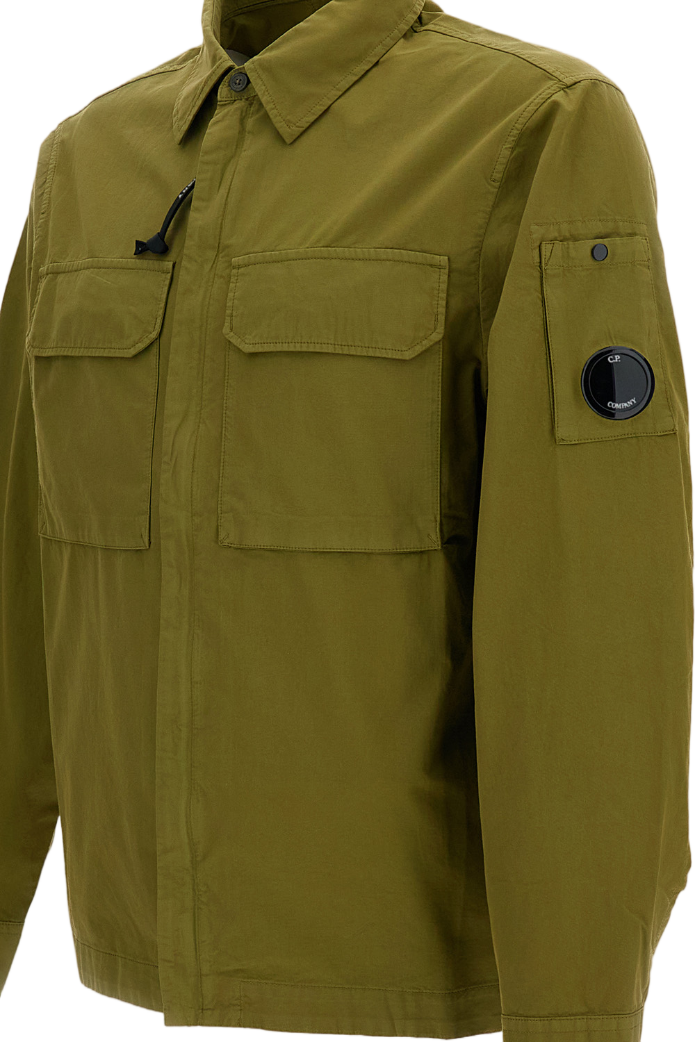 Green Organic Gabardine Zip-Up Overshirt