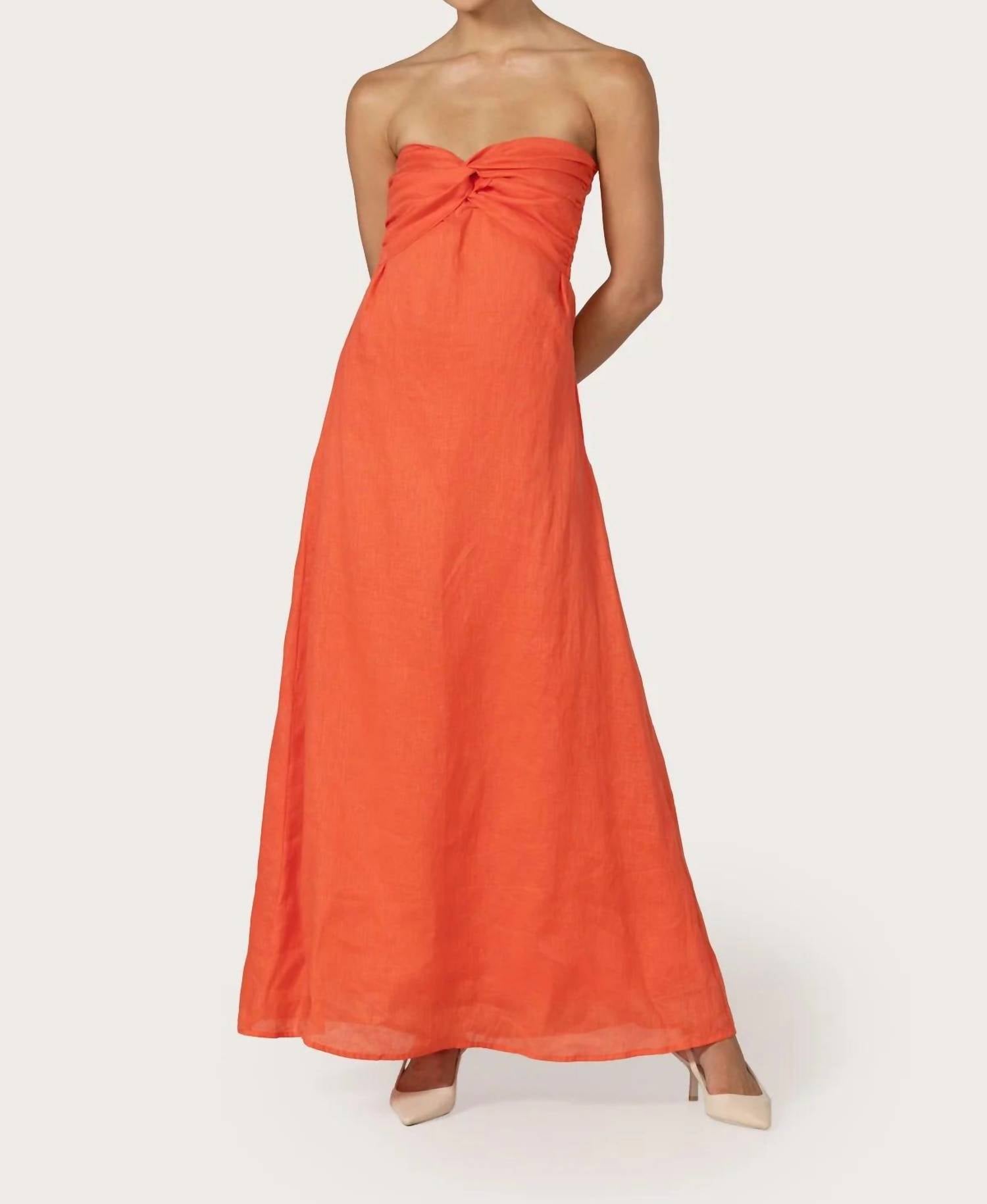 Melody Linen Maxi Dress In Salsa Coral