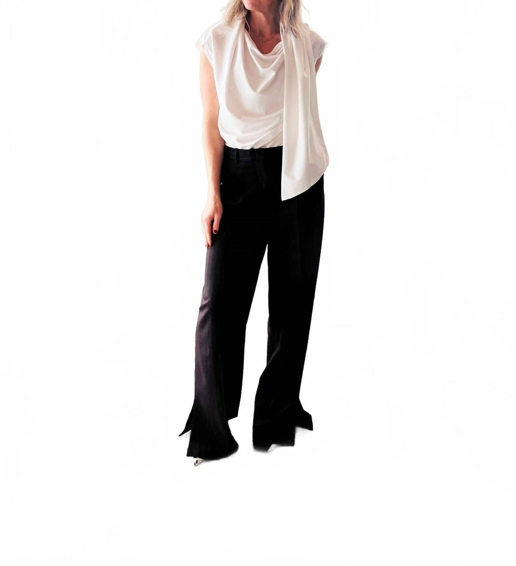 Andora Wide Leg Pants In Dark Brown Pinstripe