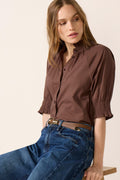 Women's Short Sleeve Ruffle Neck Shirt