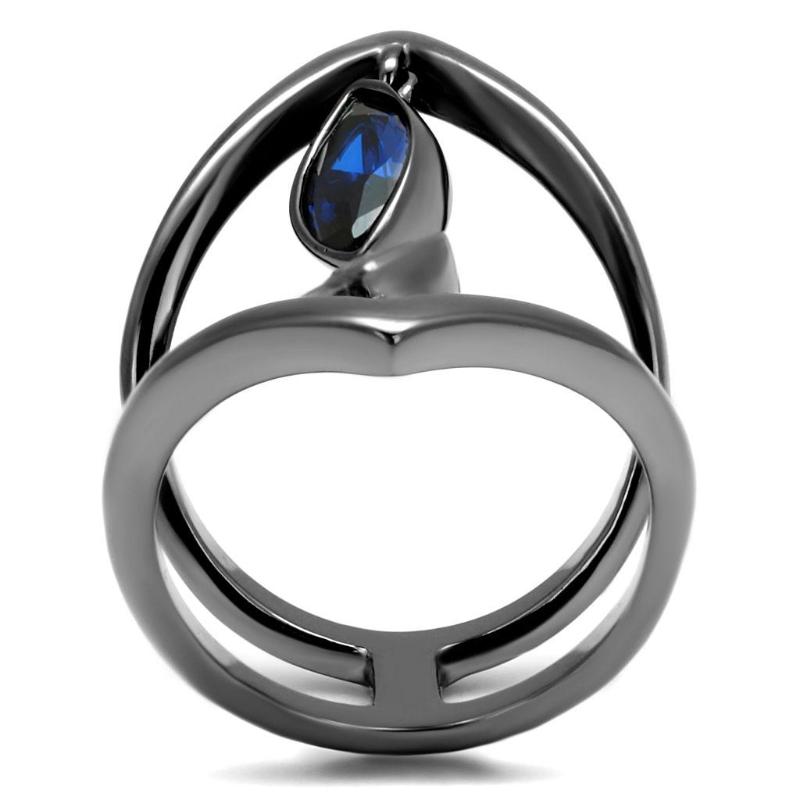 IP Light Black Stainless Steel Ring with Synthetic Spinel in London Blue