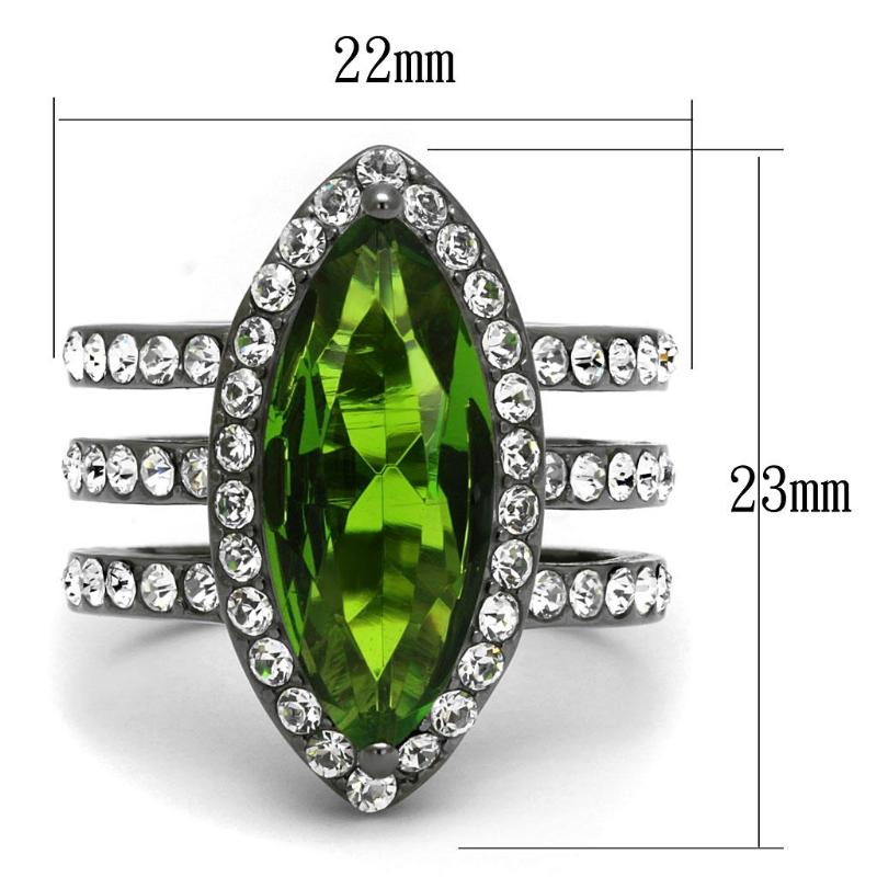 IP Light Black Stainless Steel Ring with Synthetic Synthetic Glass in Peridot