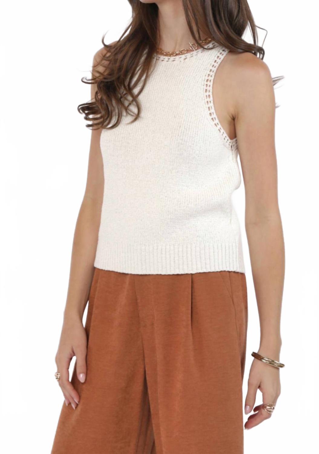 Open Work Trim Sweater Tank Top In Ivory