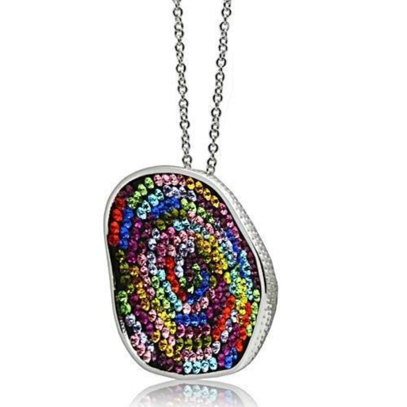 Rhodium Brass Pendant with Top Grade Crystal in Multi Color