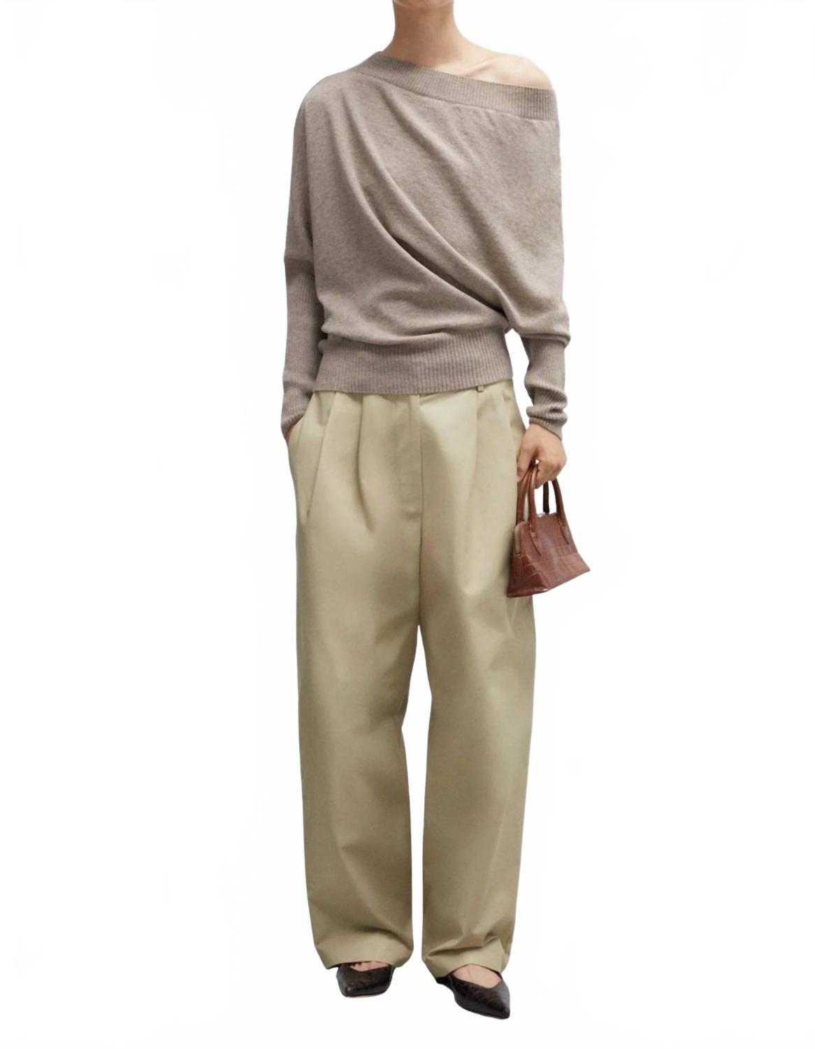 Merino Wool Off Shoulder Sweater In Taupe
