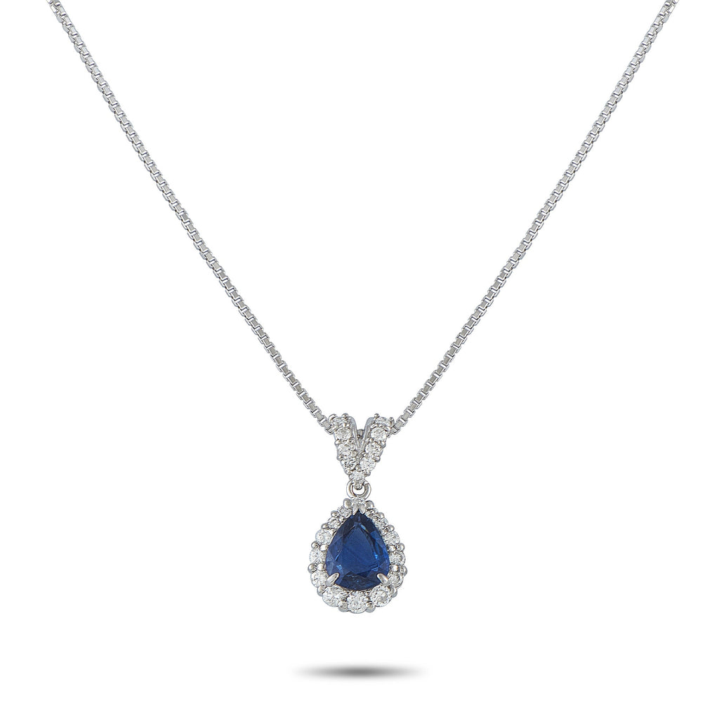 LB Exclusive Platinum, 18K White Gold 0.45ct Diamond and Sapphire Pendant Necklace MF20-041326