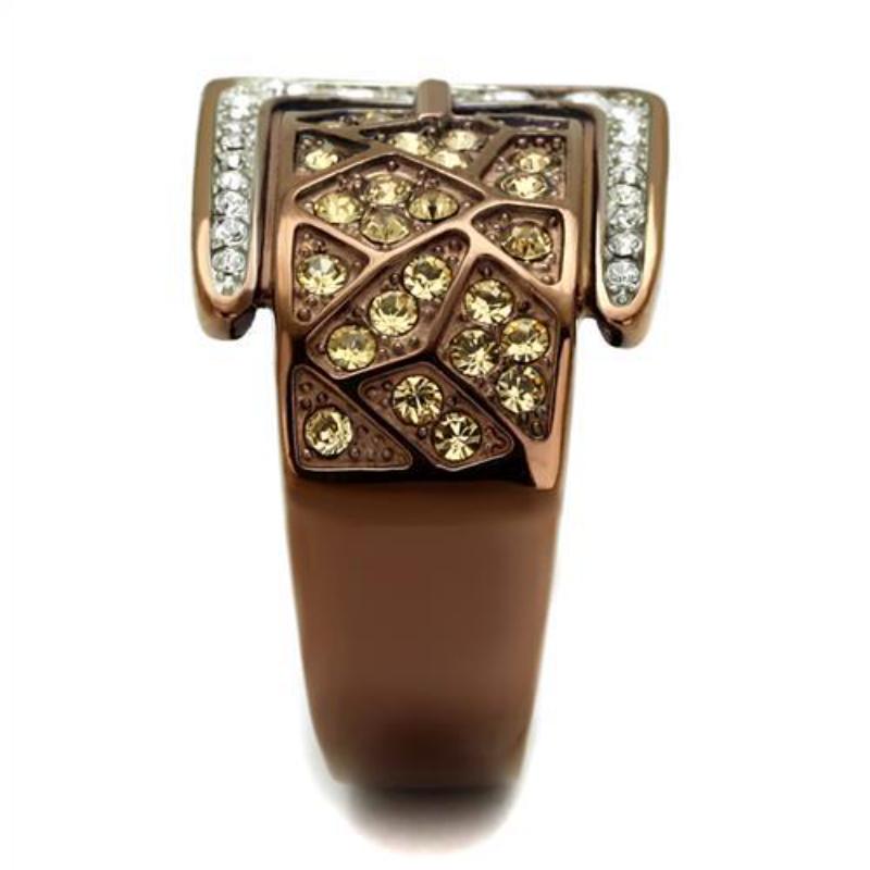 Two Tone IP Light Brown (IP Light coffee) Stainless Steel Ring with Top Grade Crystal in Citrine Yellow
