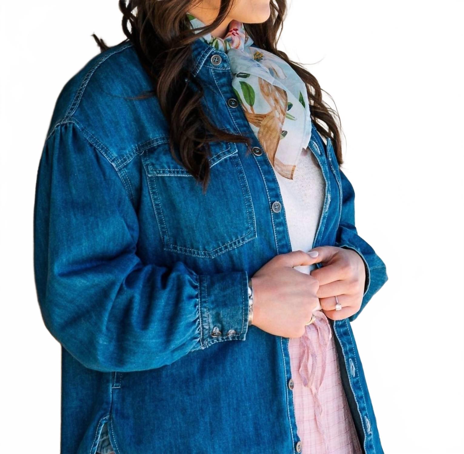 Heart Pocket Oversized Shirt In Light Denim