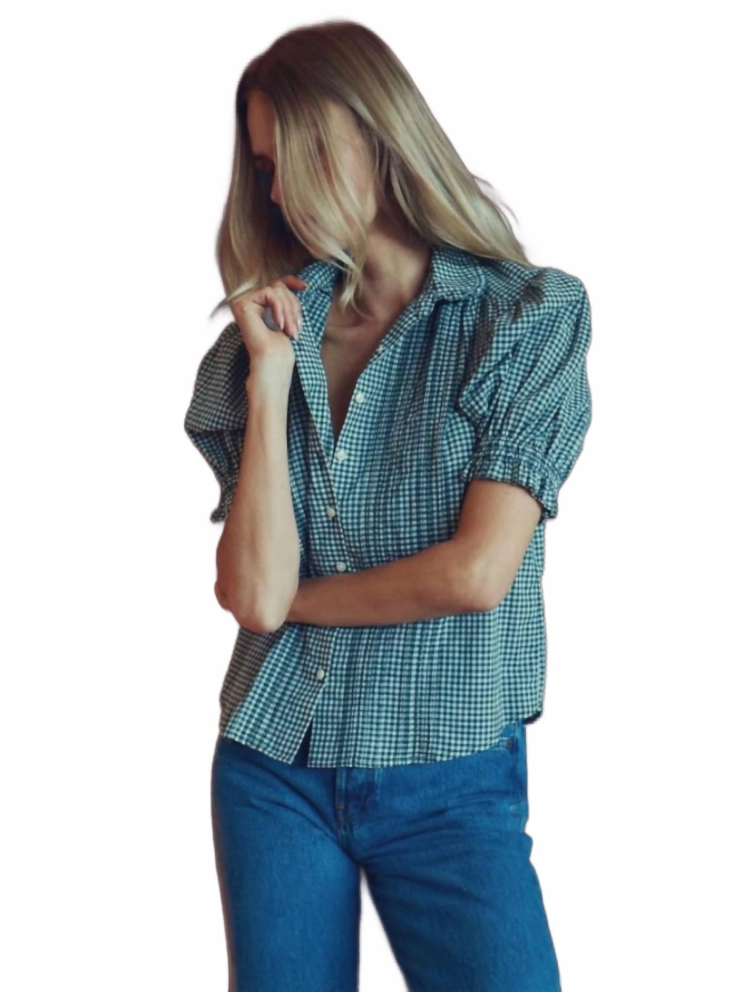Gemma Ruffled Collar Blouse In Caspian Check