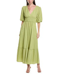 Maison Tara Wave Crepe Short Sleeve Midi Dress