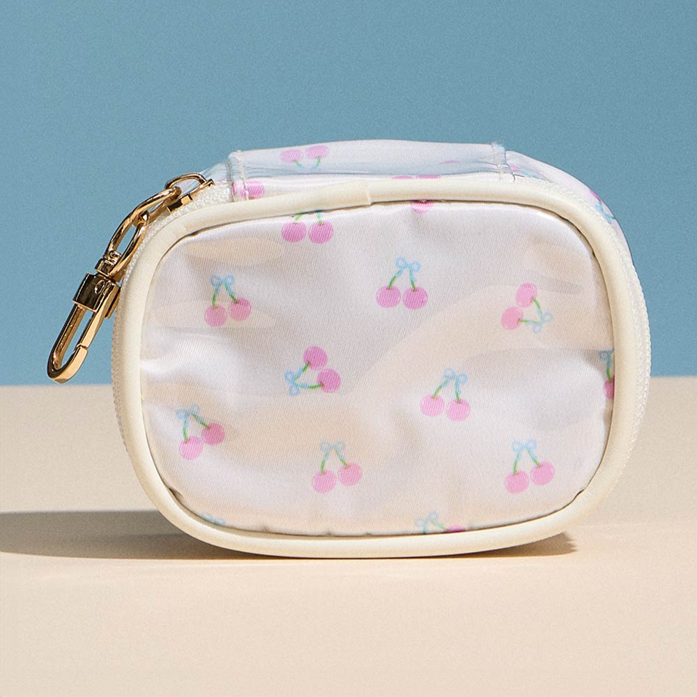 Cherry Pattern Print Mini Zip Keychain Pouch Bag