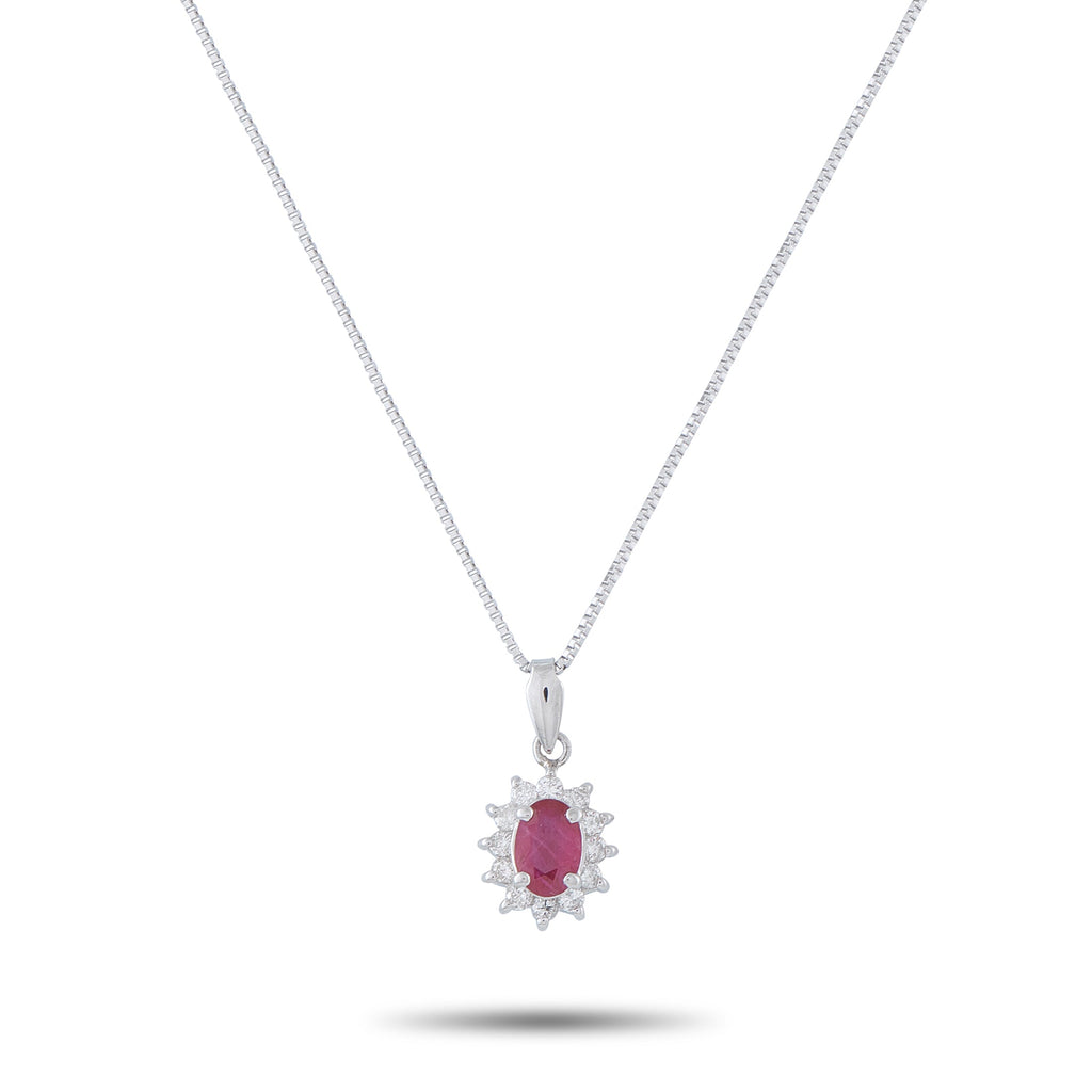 LB Exclusive Platinum 0.20ct Diamond and Ruby Pendant Necklace MF25-041326