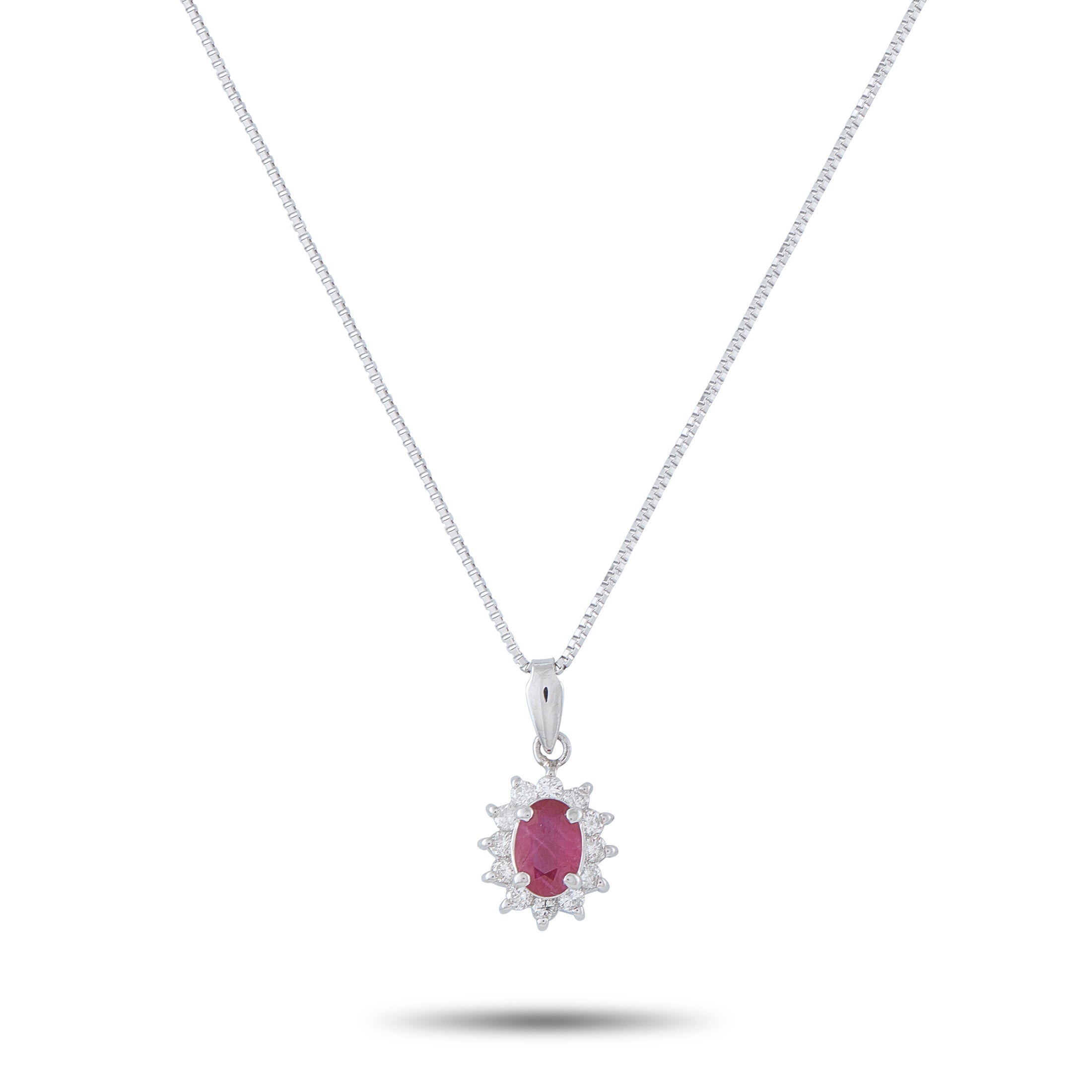 LB Exclusive Platinum 0.20ct Diamond and Ruby Pendant Necklace MF25-041326