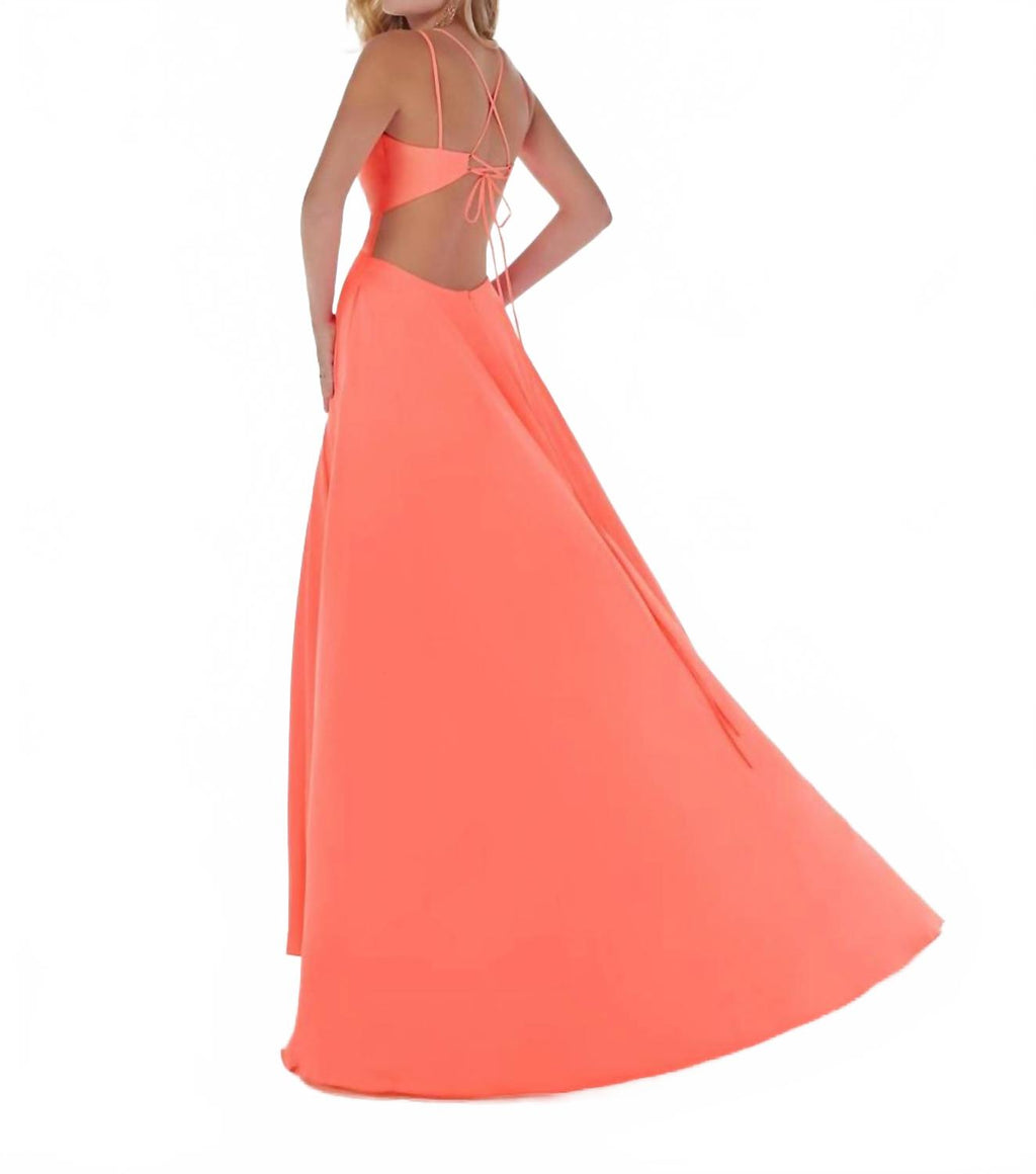 A-Line Spaghetti Strap Gown In Neon Coral
