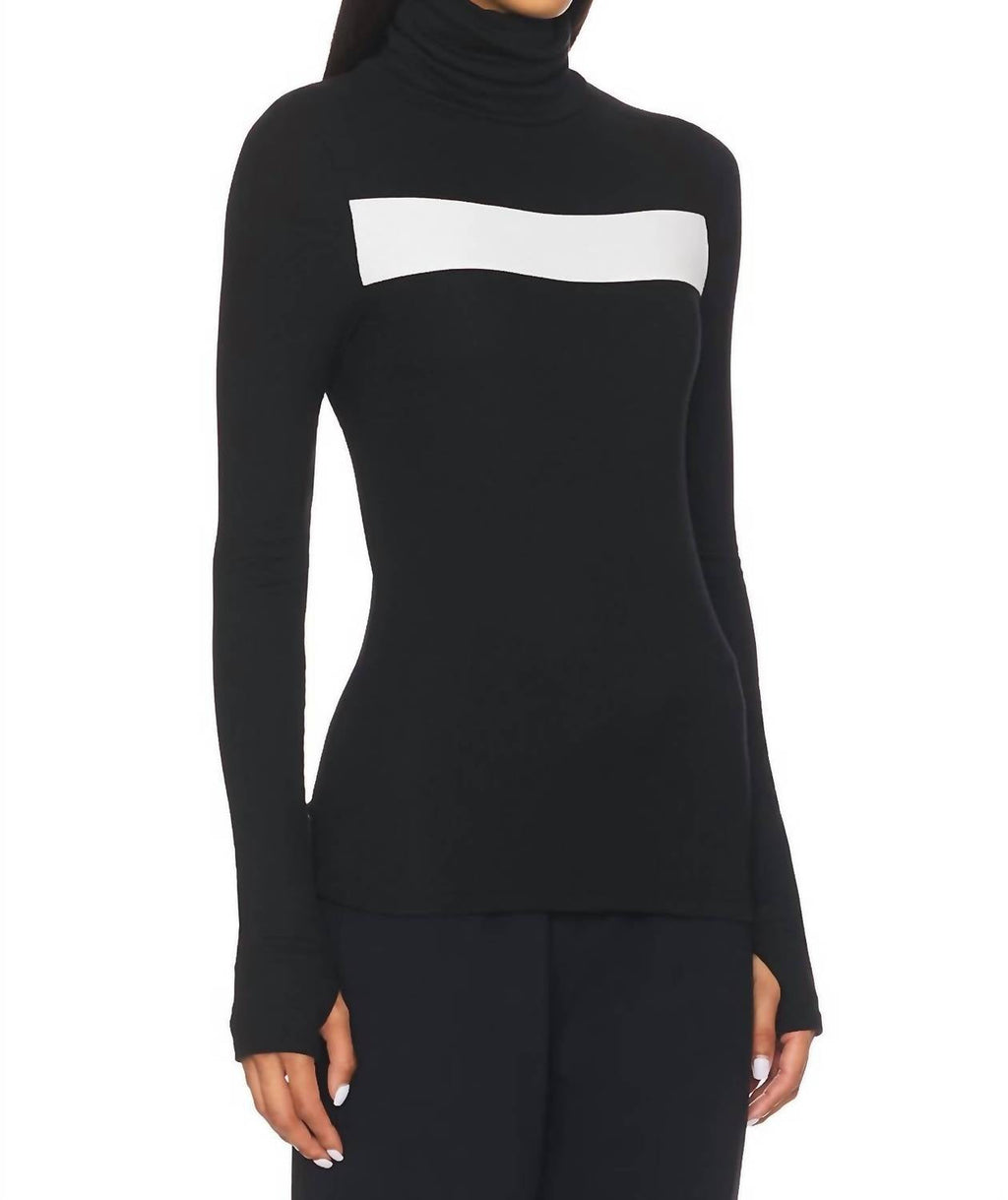 Lennon Rib Turtleneck Top In Black/white
