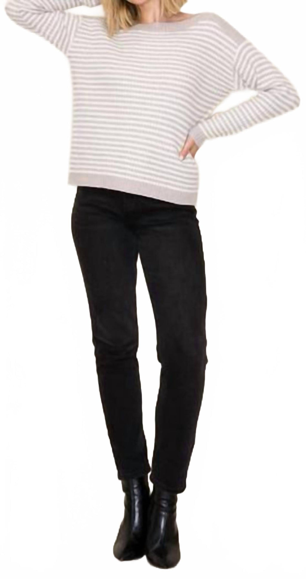 Dallas Striped Boat Neck Pullover Sweater In Oatmeal