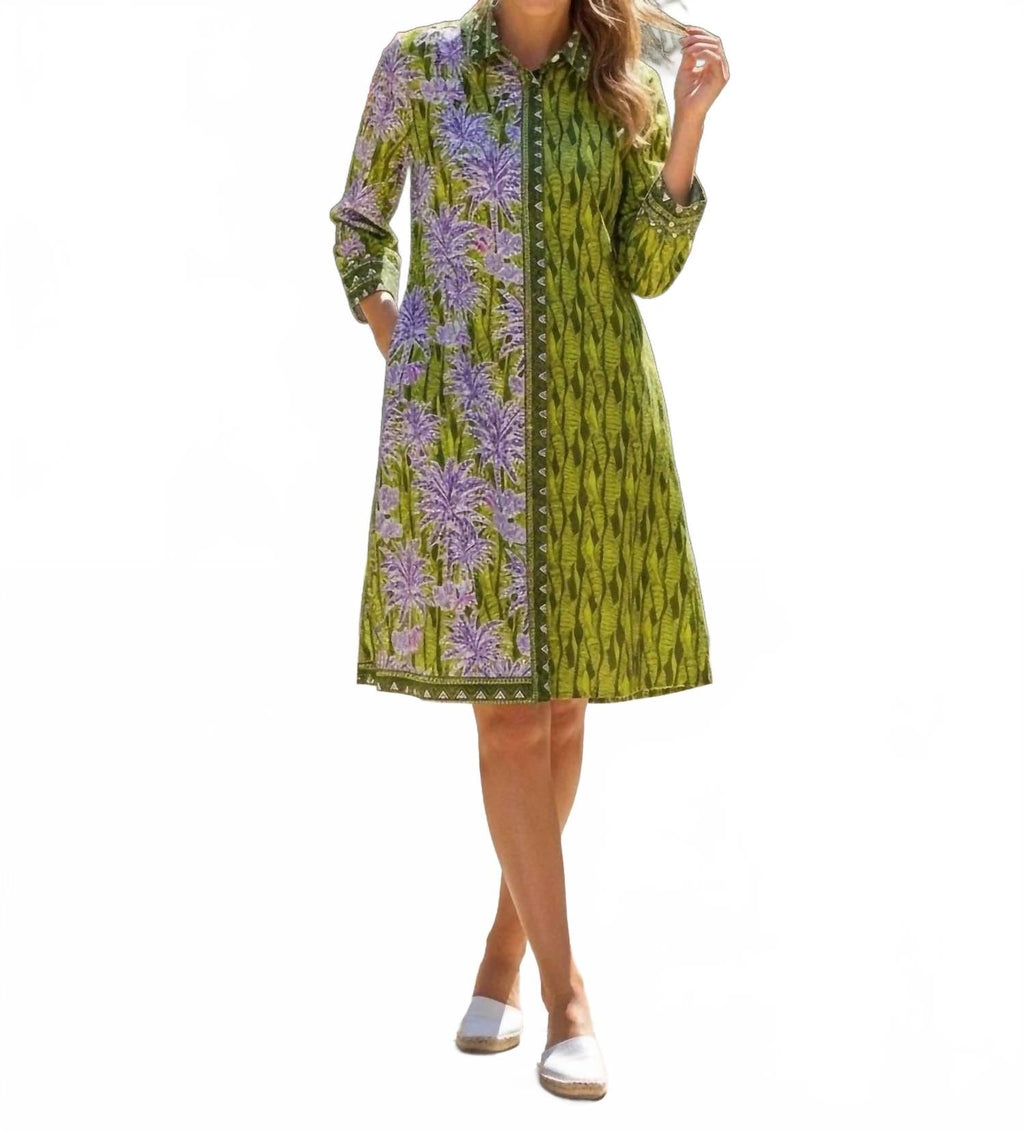 Three Quarter Sleeve Midi Dress In Palm Bliss