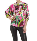 Lola Ruffle Neck Blouse In Pink Multi