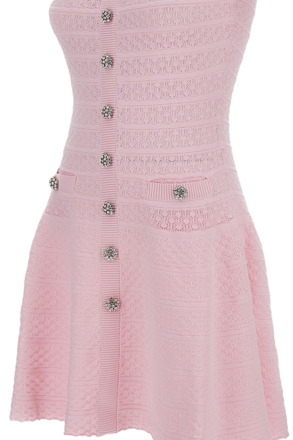 Pink Pointelle Diamante Knit Mini Dress