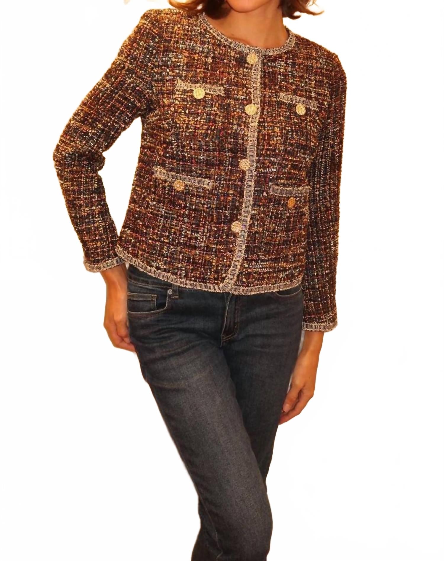 Buttons Tweed Jacket In Black Multi