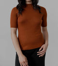 Mock Neck Ribbed Pullover In Rust