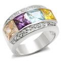 High-Polished 925 Sterling Silver Ring with AAA Grade CZ in Multi Color