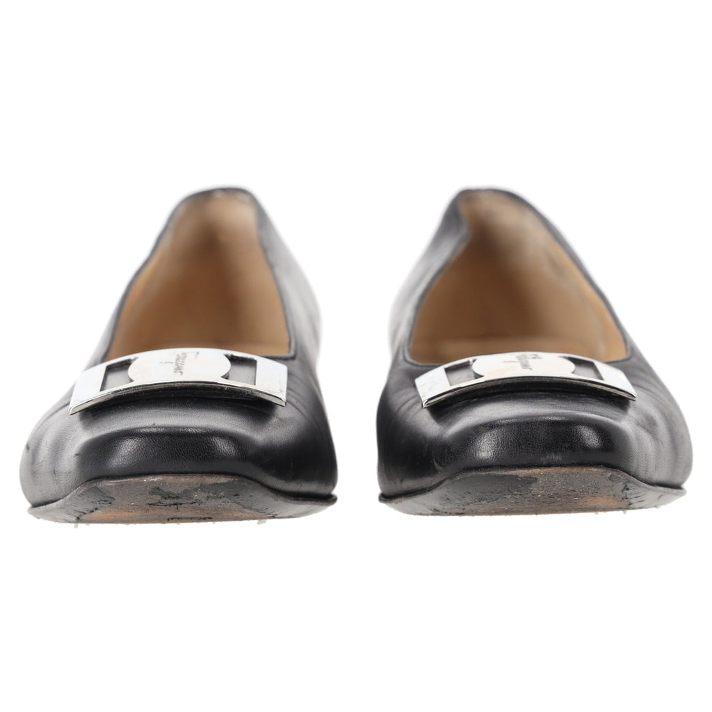 Ferragamo Buckle Detail Pumps in Black Leather
