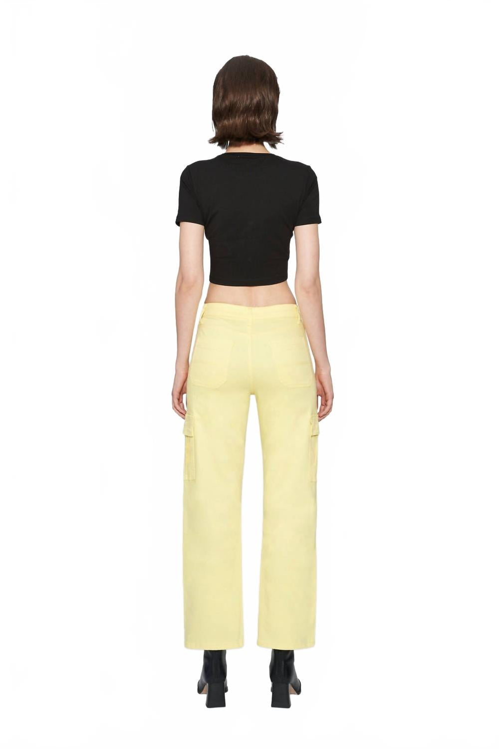 Angel High Rise Cargo Straight Pants In Light Yellow