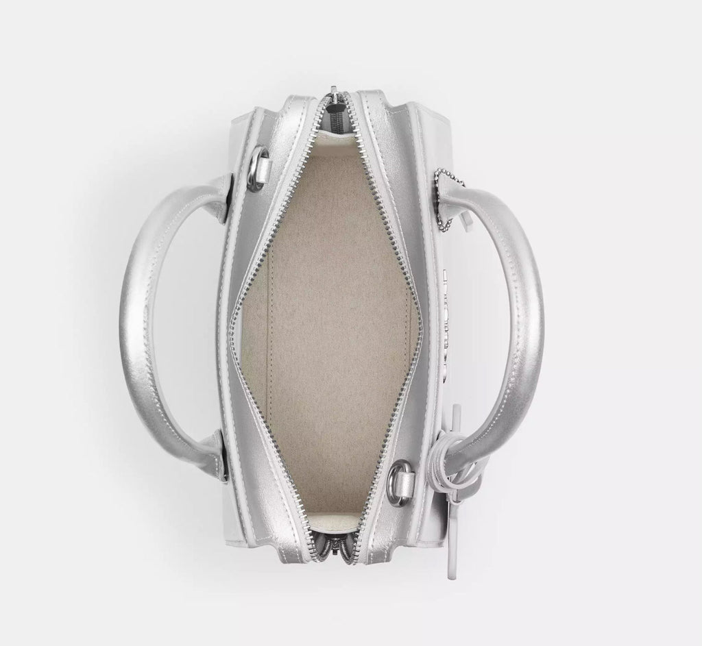 NWT Coach Medium Andrea Carryall Leather Handbag Crossbody In Silver