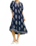 Bloom Border Print Midi Dress In Navy
