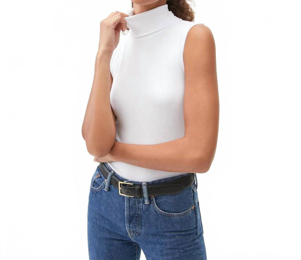 Hillary Ribbed Turtleneck Top In Snow
