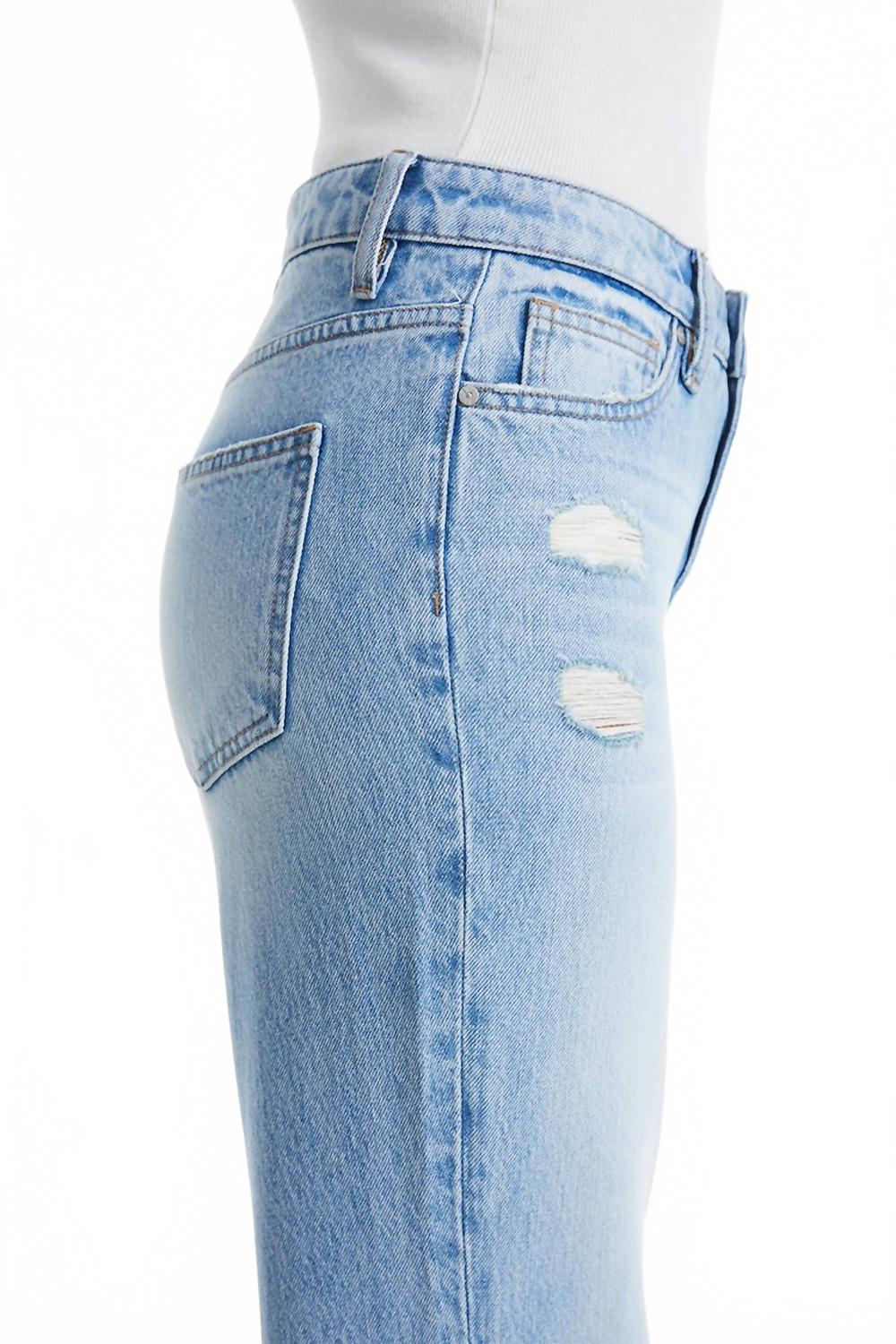 High Rise Distressed Bootcut Raw Hem Jeans In Azure