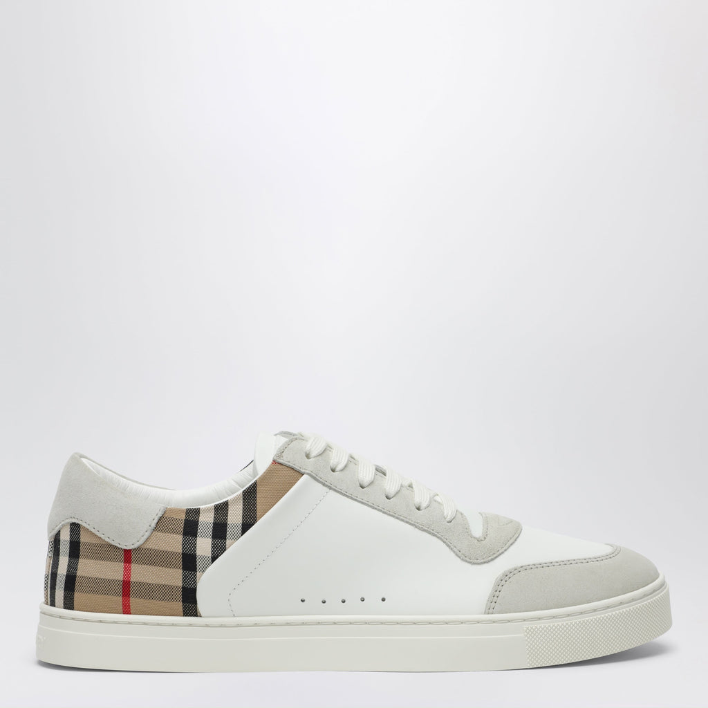 Burberry White And Check Leather Sneakers Men