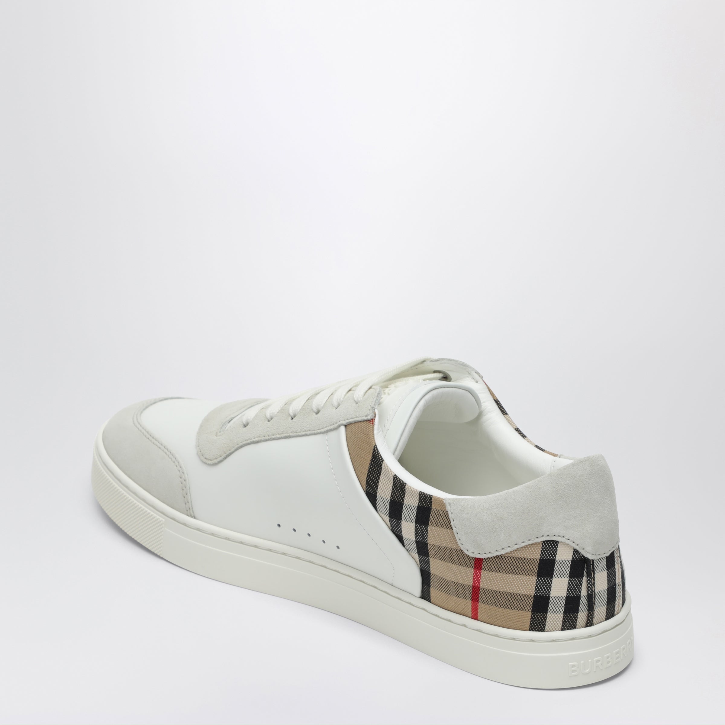 Burberry White And Check Leather Sneakers Men