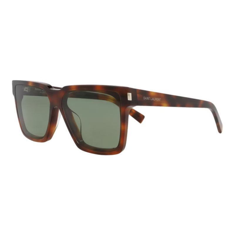 Saint Laurent Sunglasses Square Full Rim, Havana Frame And Green Lens Sl610/f003