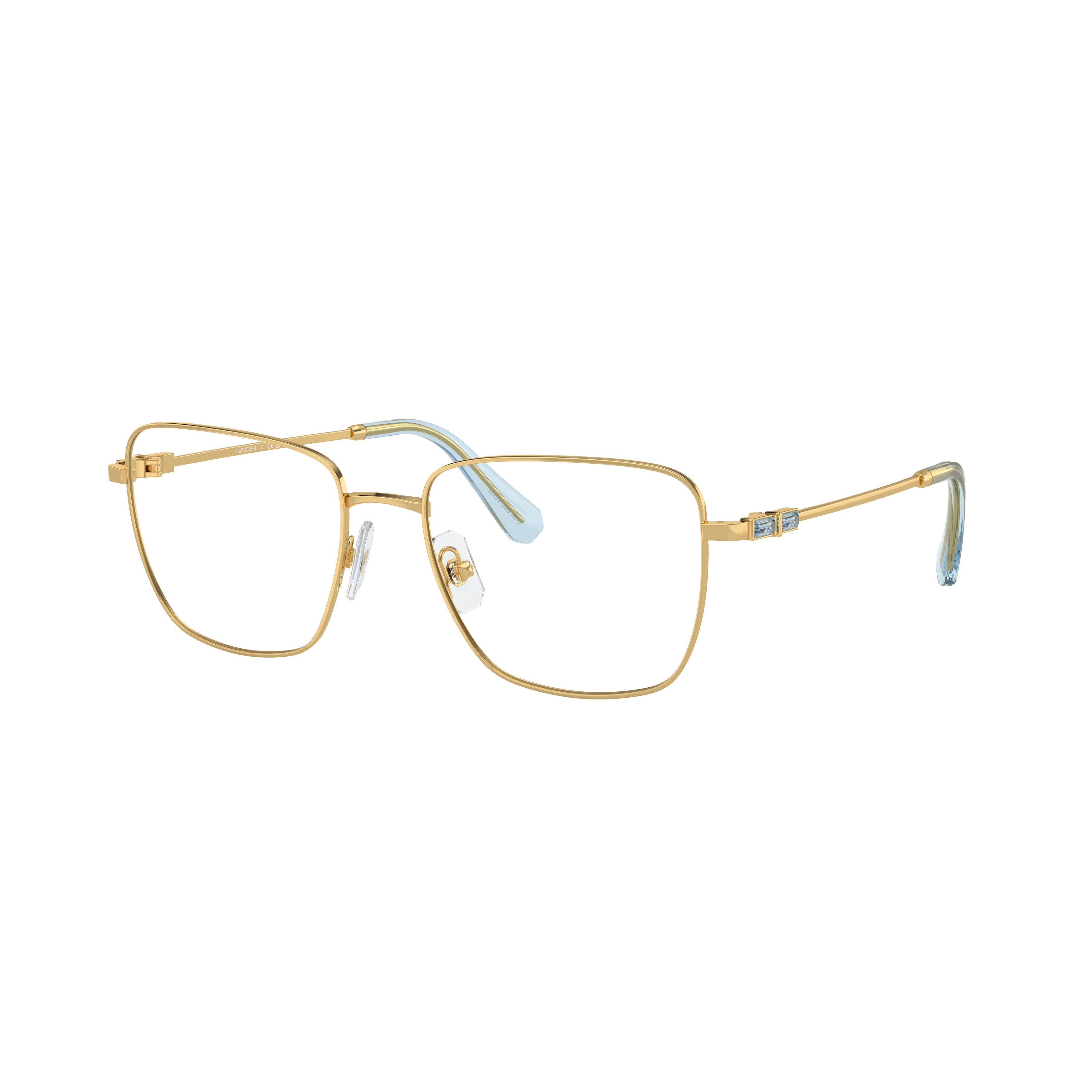0Sk1003 Thin Gold-Toned Metal Sunglasses with Light Blue Accents