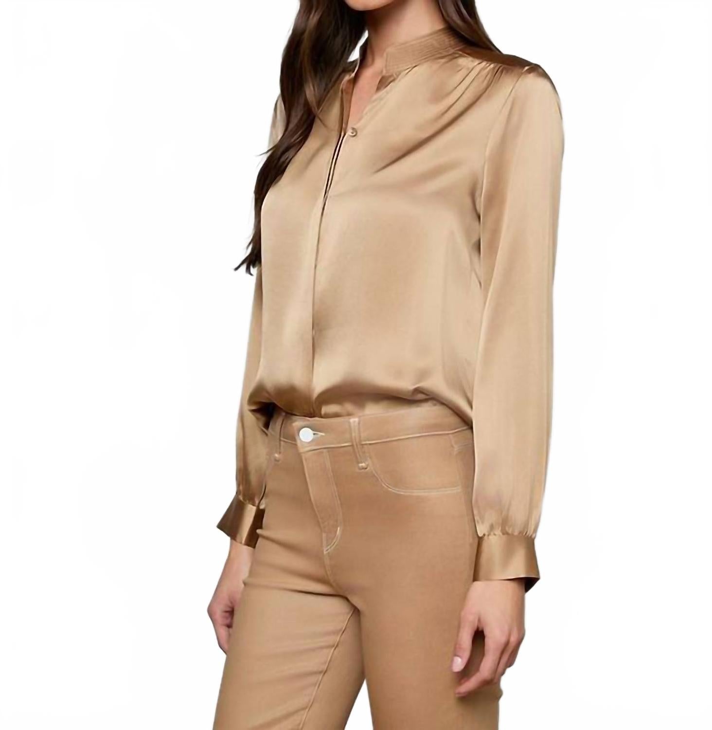 Bianca Band Collar Blouse In Chai Latte