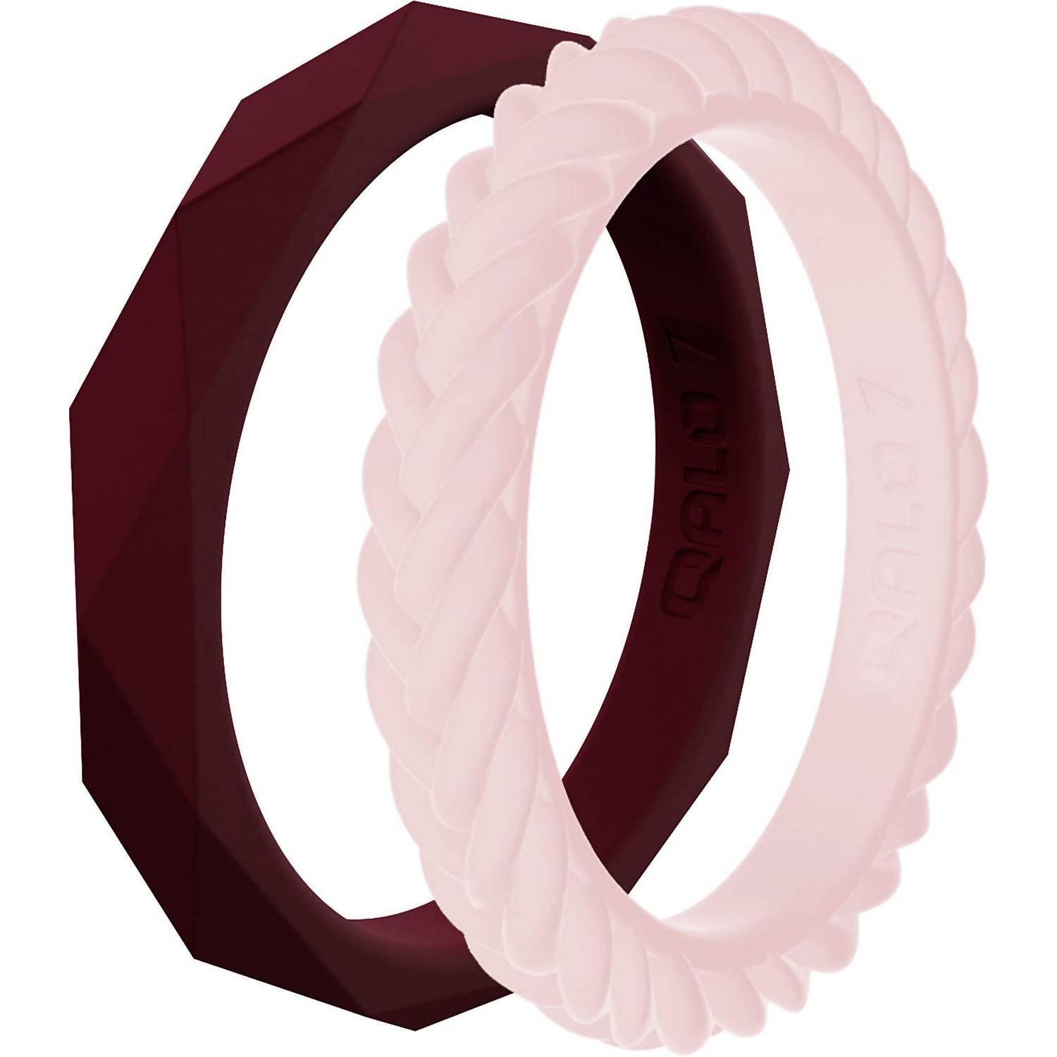 Women's Stackable Silicone Wedding Ring Set In Maroon Blush