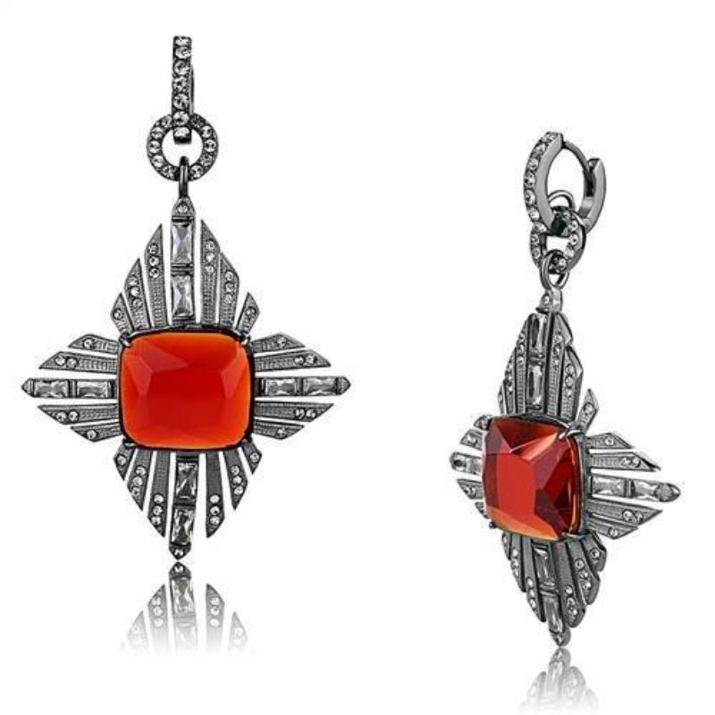 IP Light Black Stainless Steel Earrings with Synthetic Synthetic Glass in Orange