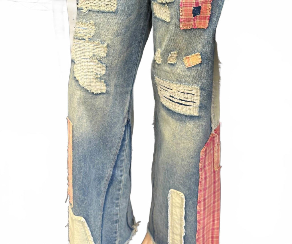 Patch Work Wide Leg Jeans In Multi