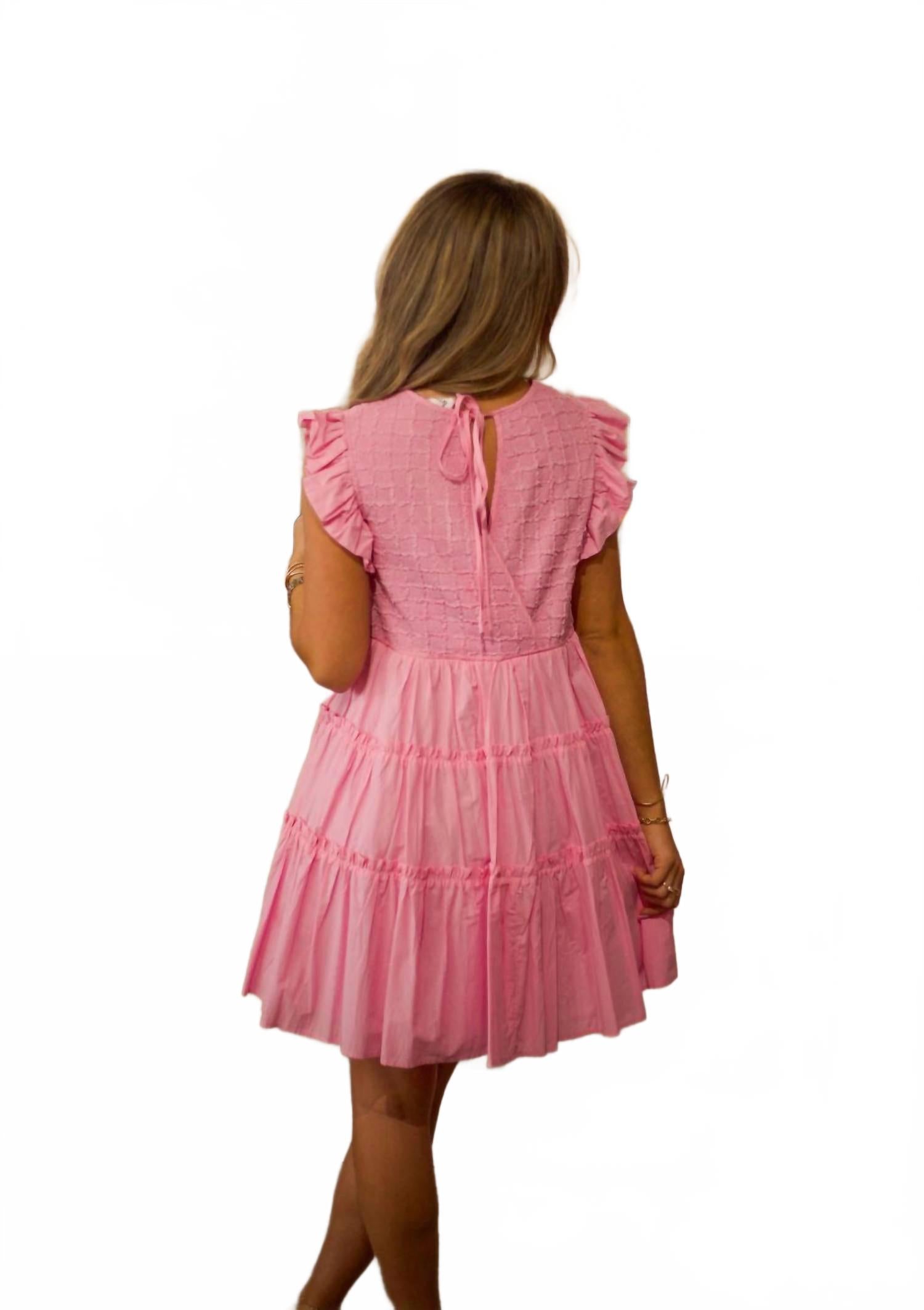 Ruffled Flutter Sleeve Mini Dress In Blooming Pink