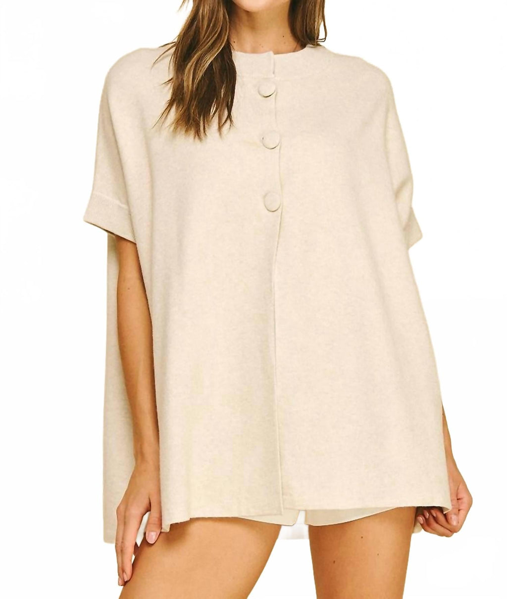 Open Front Knit Cape Cardigan In Cream